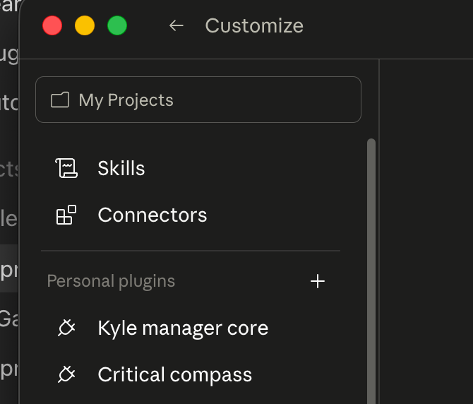 Customize screen showing Personal Plugins