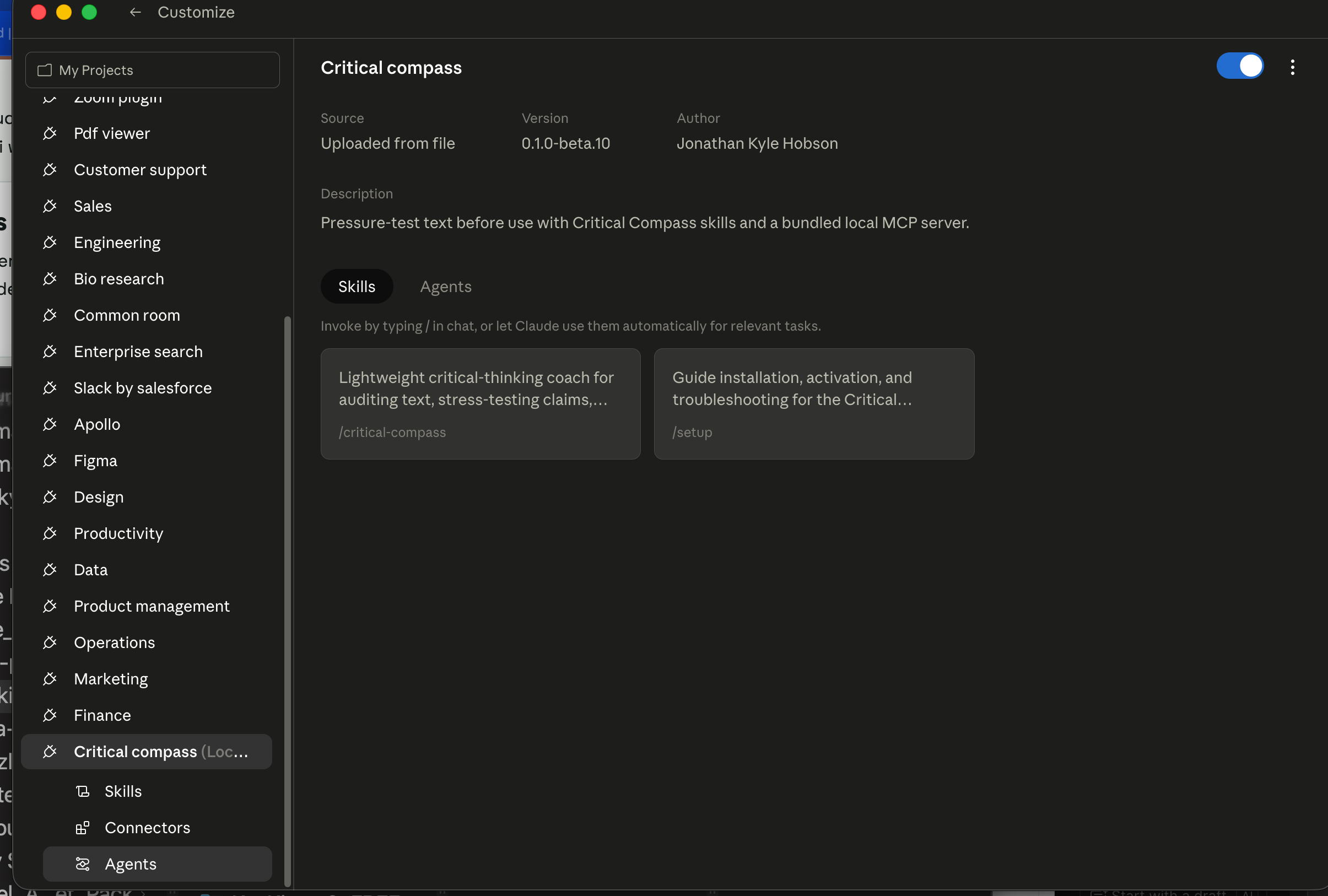 Critical Compass plugin installed confirmation