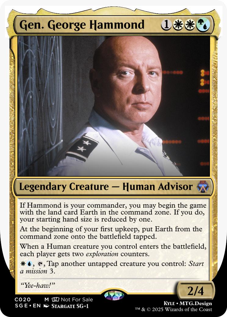 A single custom Gen. George Hammond card from the Stargate Cockatrice card set.