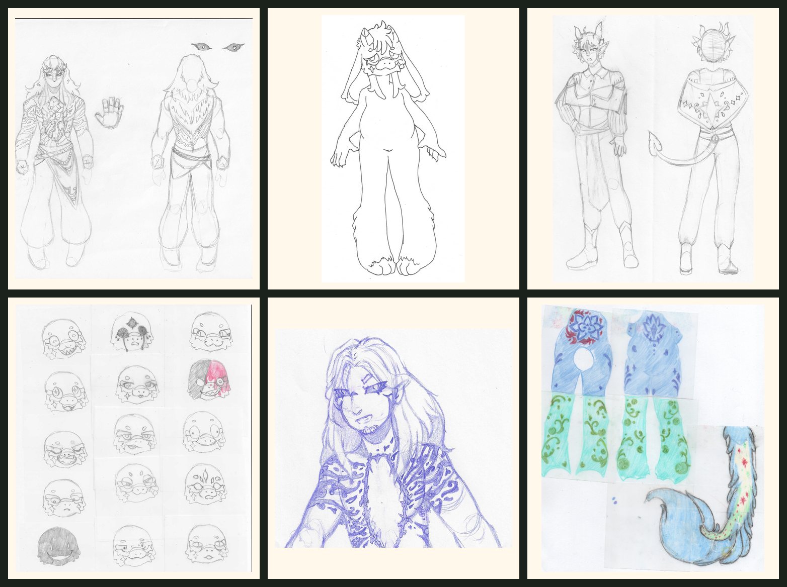 Contact sheet of Peasants to Kings player character art, including multiple fantasy characters drawn in different styles.