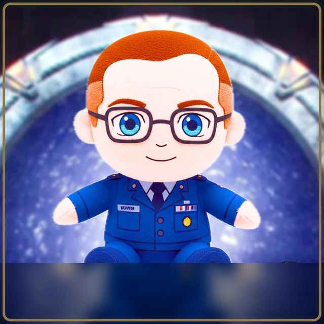 A stylized GameMasterKyle avatar in front of a glowing sci-fi gate.