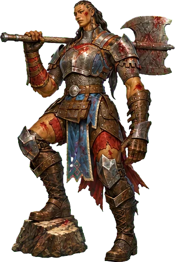 Khari Nix, an armored guardian with an axe.