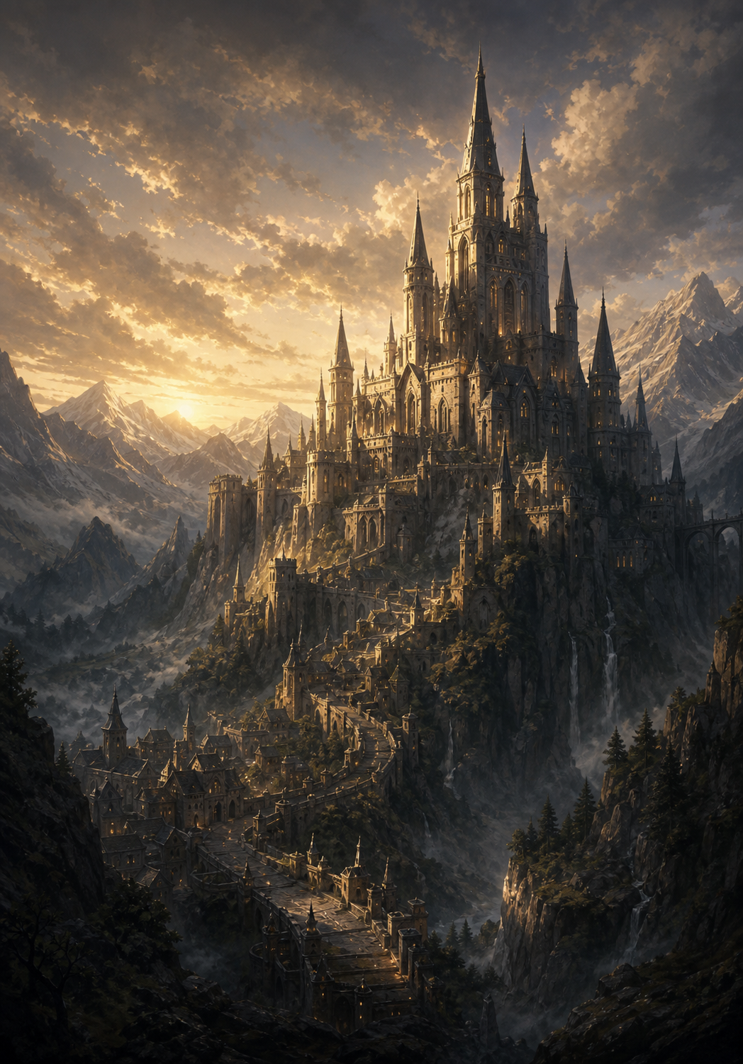 Original fantasy castle artwork for the fictional custom card Citadel of the Waning Light.