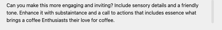 Original revision instruction at 03:35 asks for engaging, inviting language, sensory details and a friendly tone; original wording and typos are preserved.