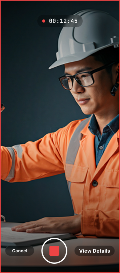 Original active recording design with elapsed time, Stop and View Details.
