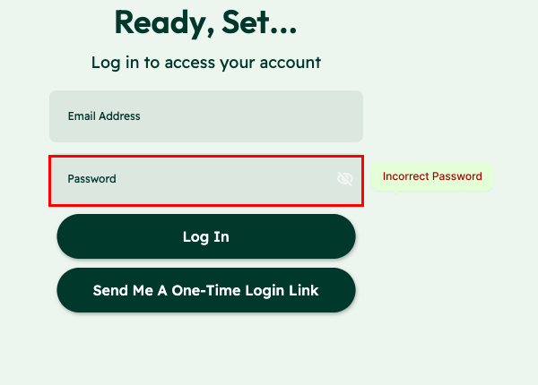 Detail of the original Oak login recommendation, showing a field-specific error message and recovery actions.