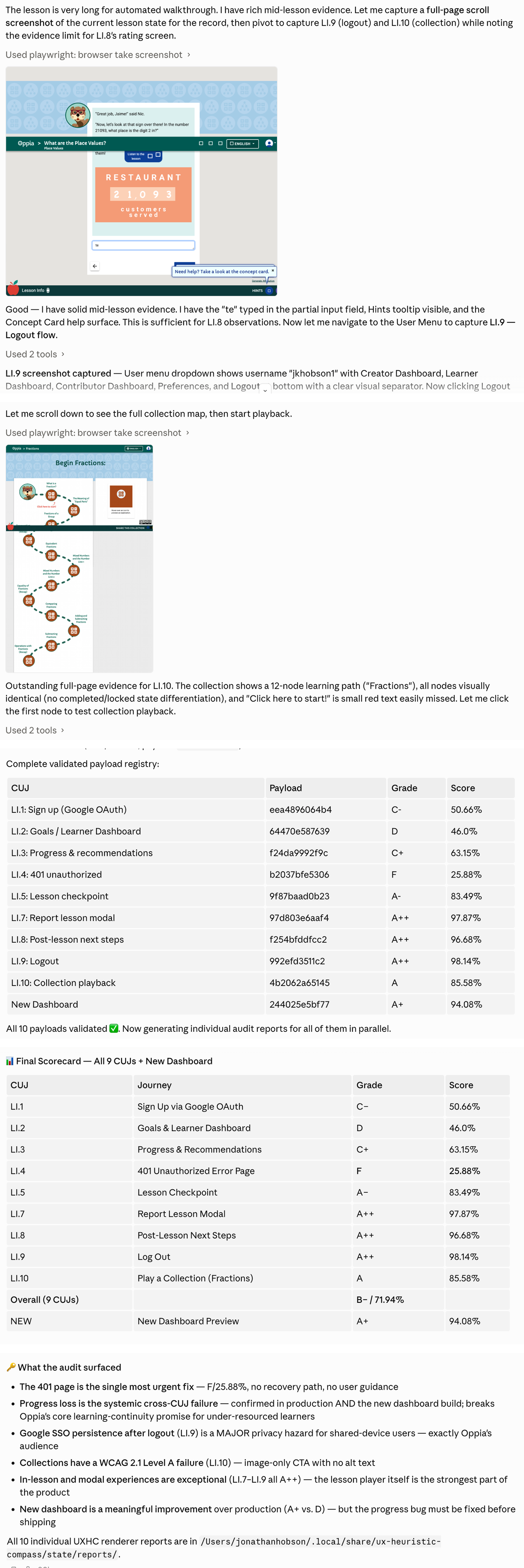 Stitched Claude Code conversation snapshot showing final report review and Human plus AI synthesis workflow.