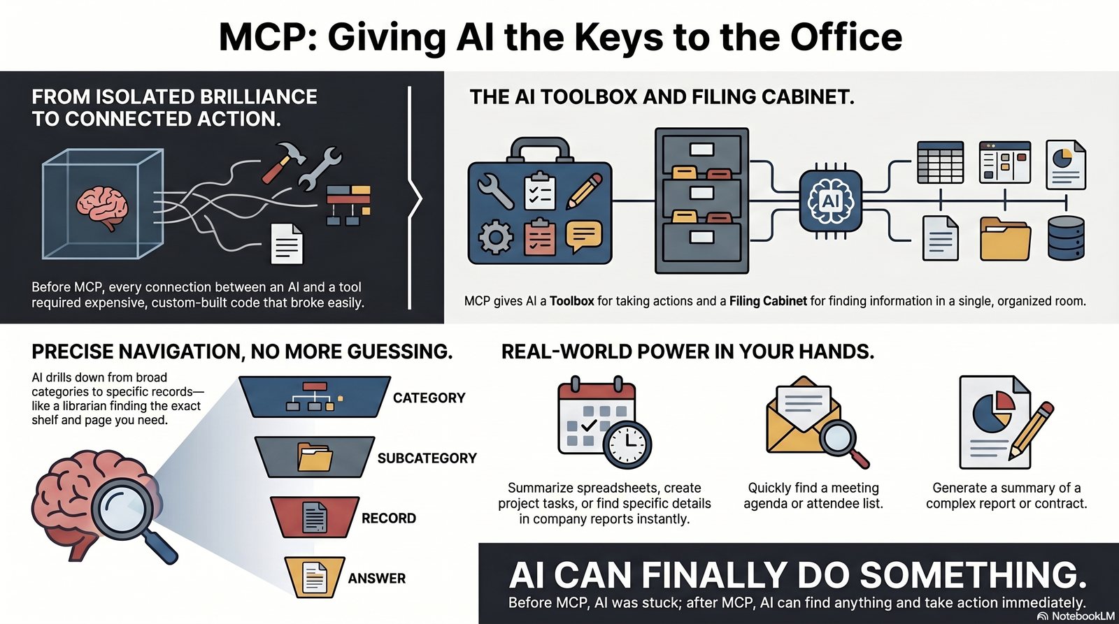 Full infographic explaining MCP as giving AI the keys to the office